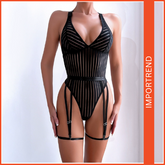 Women’s Sexy Teddy Lingerie – Ribbed Lace Mesh Nightwear Backless